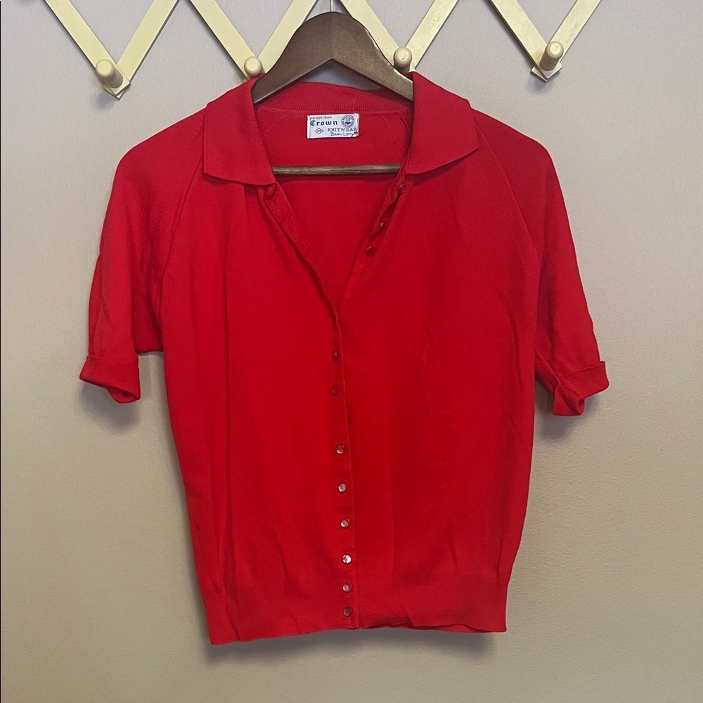 Vintage Red Button-Down Sweater - image 1